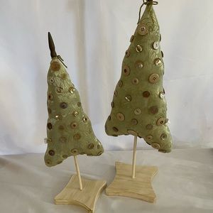 Stuffed Fabric Button Decorative Trees-set of 2